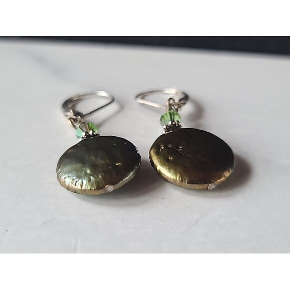 925 Sterling Silver Abalone Shell Beaded Dangling Leverback Earrings Vintage - Picture 7 of 10